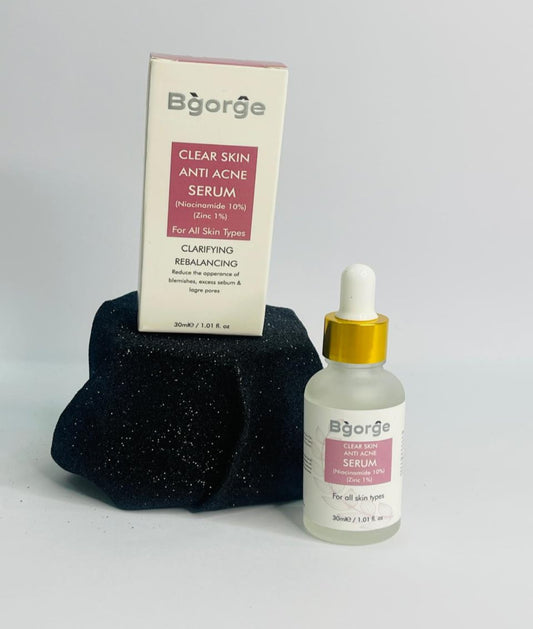 Bgorge Clear Skin Serum to target acne and improve skin texture.