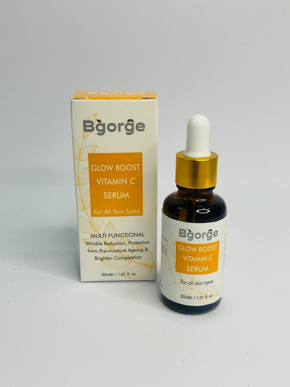 Bgorge Glow Boost Vitamin C Serum for a luminous, even skin tone.