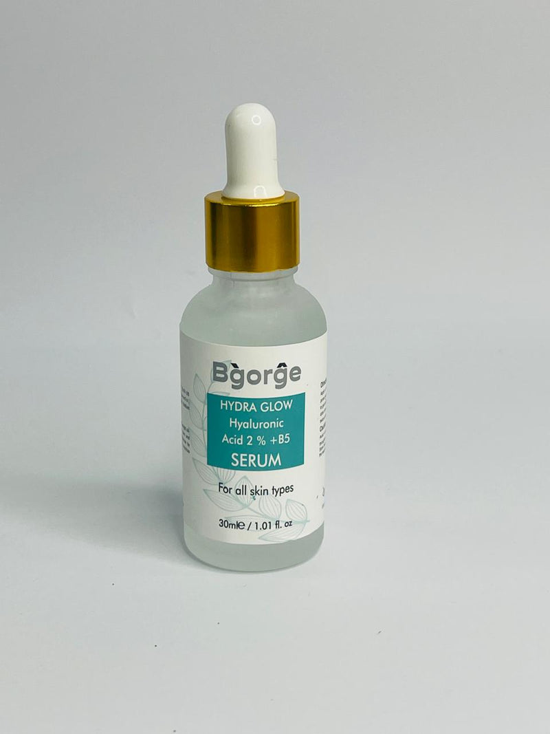 Bgorge Hydra Glow Serum with Hyaluronic Acid and B5 for plump, glowing skin.